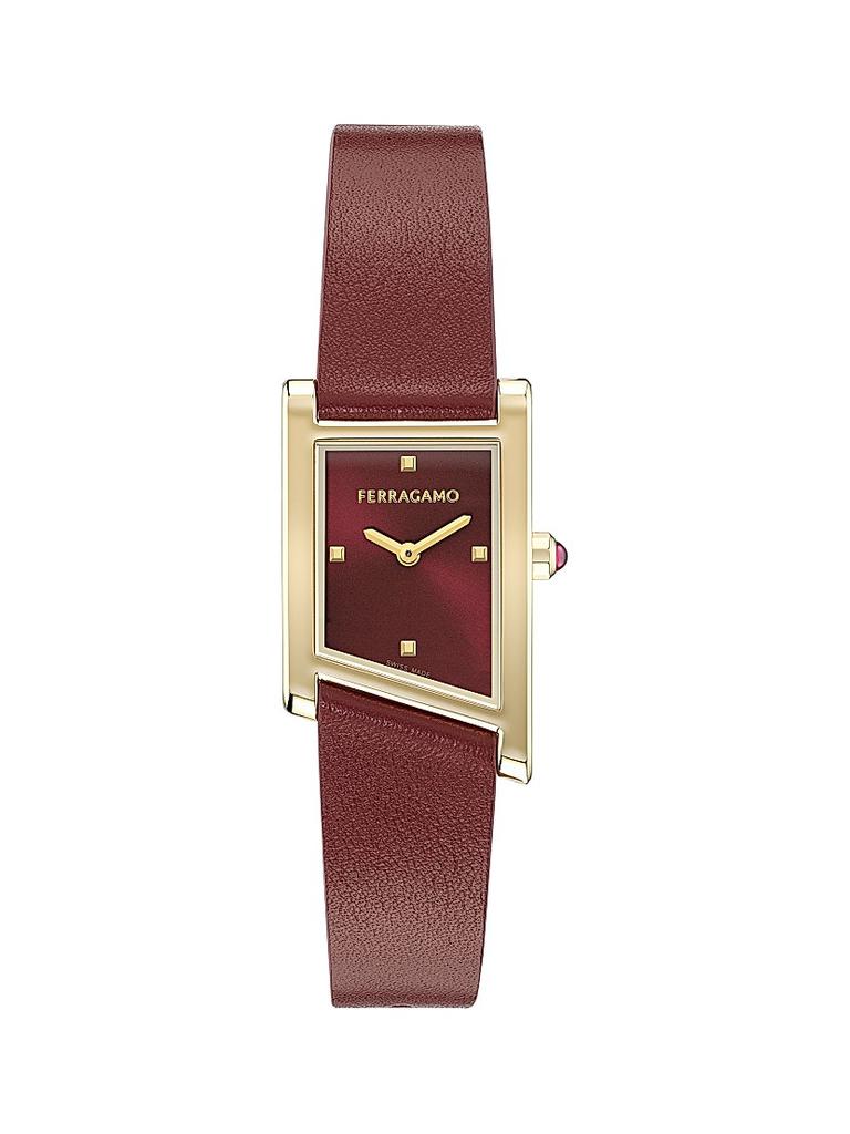 Salvatore Ferragamo Ferragamo Asymetrique IP Gold 
Leather Strap Rectangular Watch/22MM x 36MM
