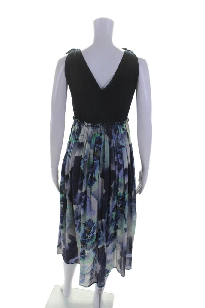 FUZZI Womens Sleeveless Floral Midi Empire Waist Dress Navy Blue Gray 3