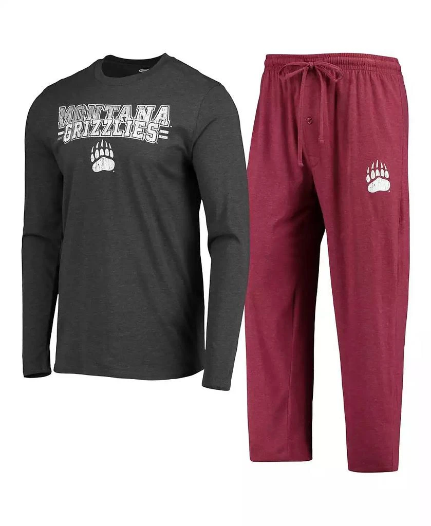 Concepts Sport Men's Maroon, Heathered Charcoal Distressed Montana Grizzlies Meter Long Sleeve T-shirt and Pants Sleep Set 1