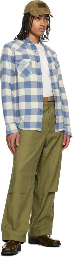 RRL Blue & White Slim Fit Plaid Twill Western Shirt 4