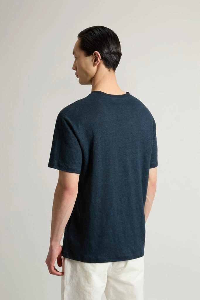 Woolrich Pure Linen T-Shirt with Embroidered Logo - Men - Blue 2