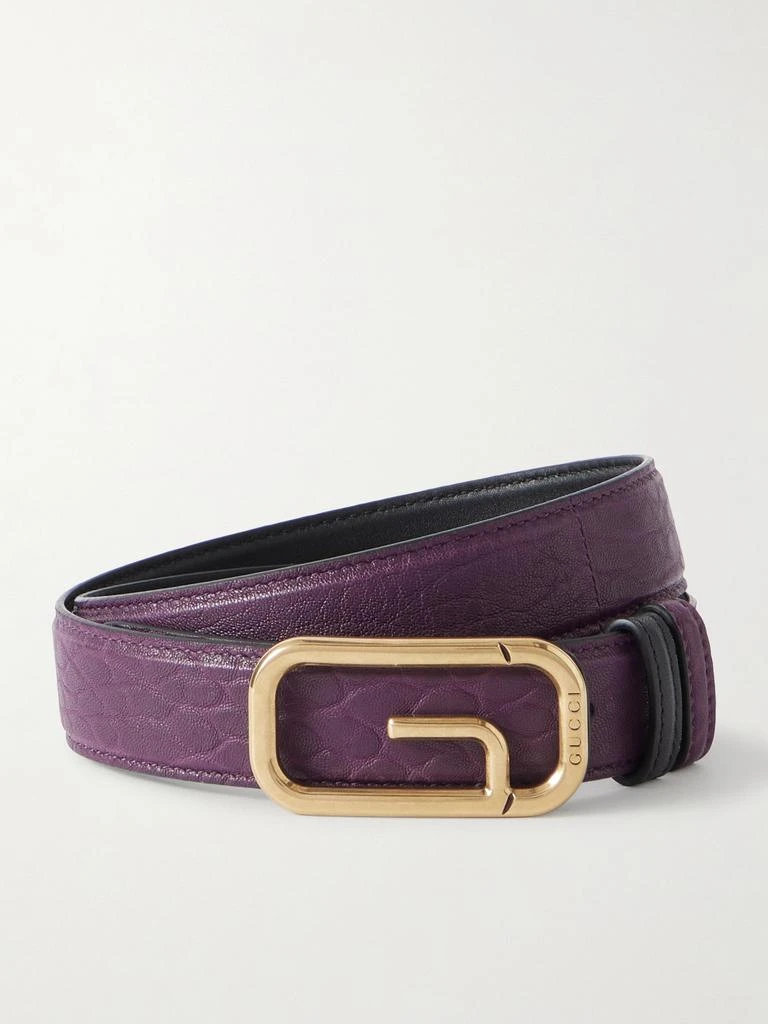 Gucci Reversible Textured-leather Belt - Dark purple