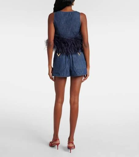 Valentino VGold feather-trimmed denim bra top 3