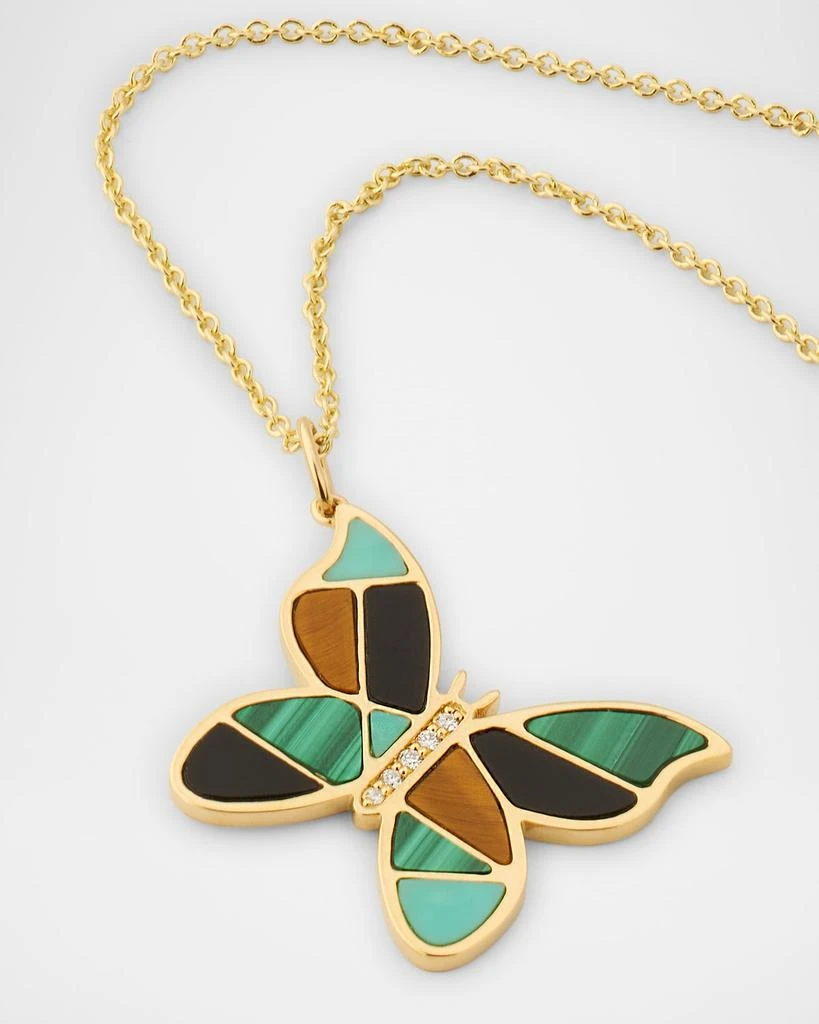 Sydney Evan Mosaic Gemstone Butterfly Pendant with Diamonds on Tiffany Chain Necklace 3