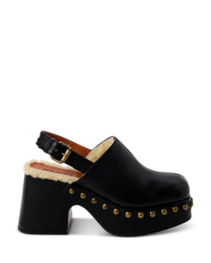 Free People Women's Autumn Square Toe Studded & Faux Fur Trim High Heel Platform Clogs 2