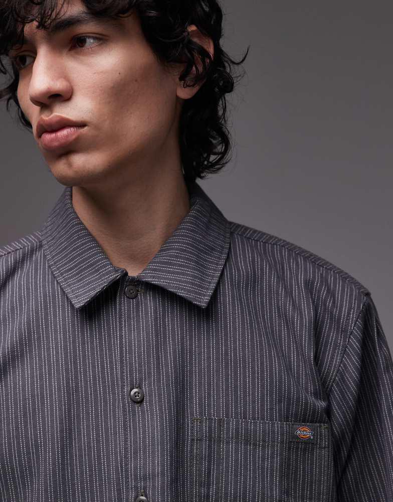 Dickies lima pinstripe oversized shirt in dark grey – On Sale Now