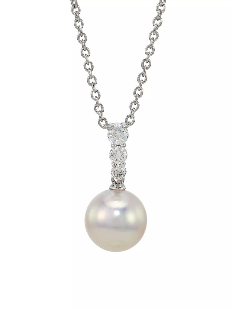 Mikimoto Morning Dew 18K White Gold, 8MM Cultured Akoya Pearl & 0.16 TCW Diamond Pendant Necklace