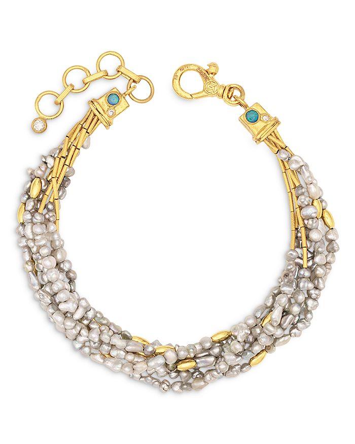 Gurhan 22 & 24K Yellow Gold Rain Keshi Pearl, Australian Opal, & Diamond Multistrand Bracelet