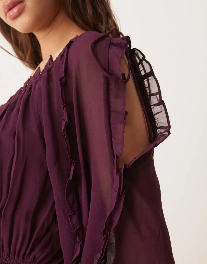 ASOS ASOS DESIGN ruffle v neck maxi dress with tie front in grape 3