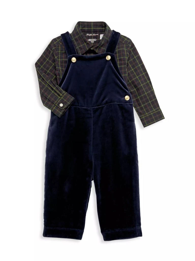 Ralph Lauren Baby Boy's Plaid Shirt &amp; Velvet Overalls Set 1