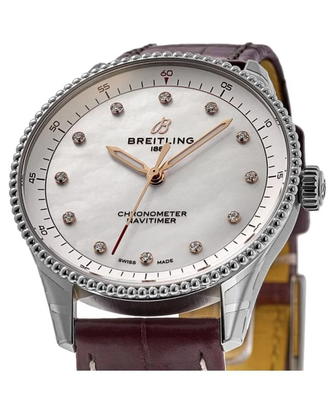 BREITLING Breitling Navitimer 32 White Mother of Pearl Diamond Dial Burgundy Leather Strap Women's Watch A77320E61A2P2 2