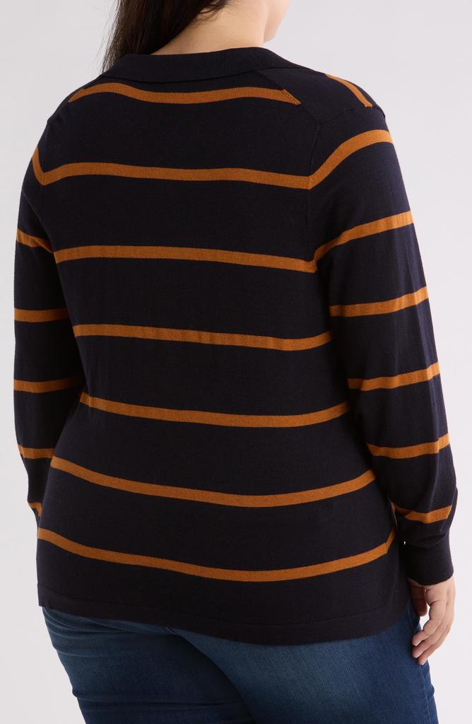 Bobeau Stripe Fine Gauge Polo Sweater