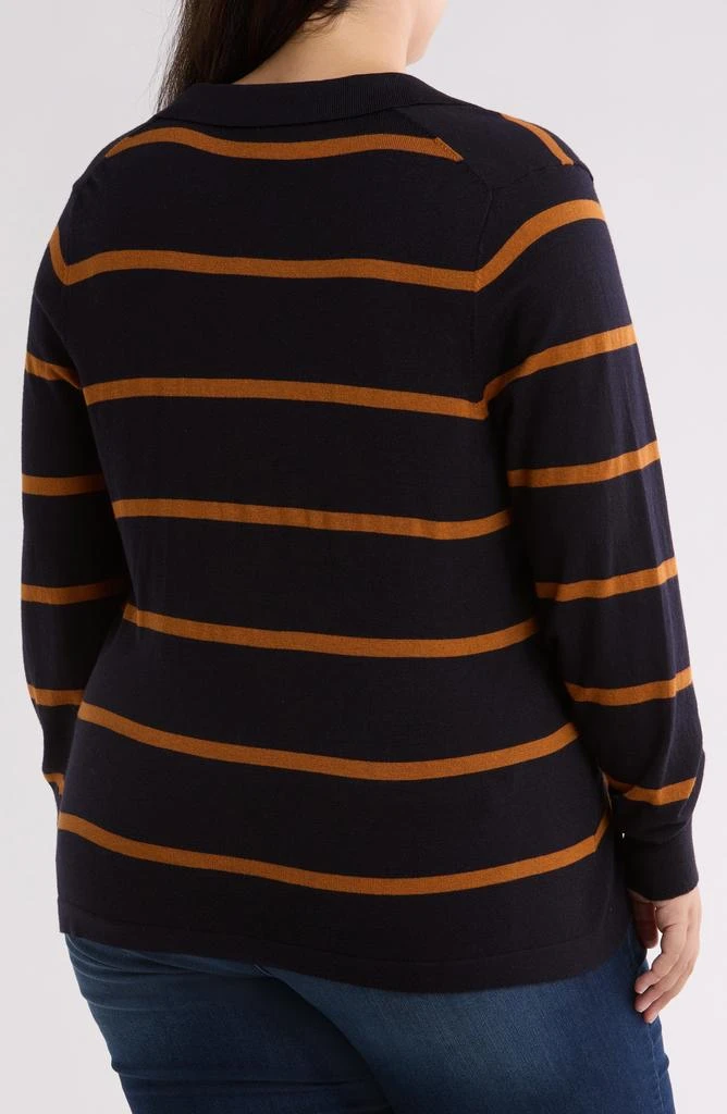 Bobeau Stripe Fine Gauge Polo Sweater 2