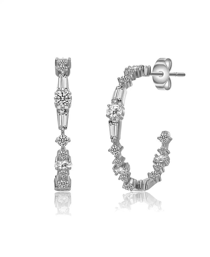 Genevive Sterling Silver Cubic Zirconia C-Hoop Earrings in White Gold Plated or 14K Gold Plated