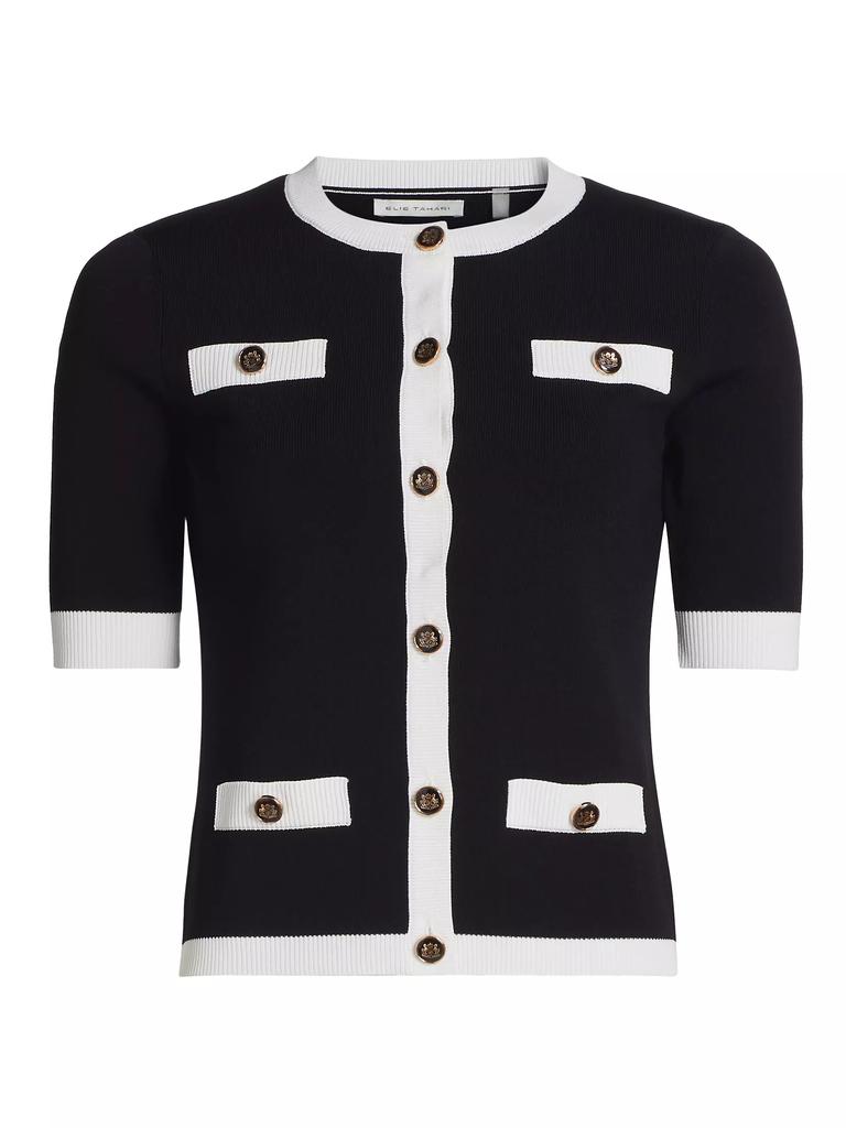 Elie Tahari Nalida Contrast Short-Sleeve Cardigan