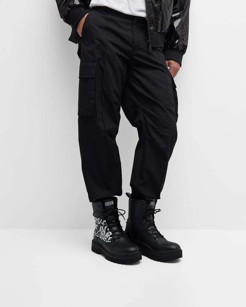 Versace Men's Syrius Graffiti Logo Leather Combat Boots 2