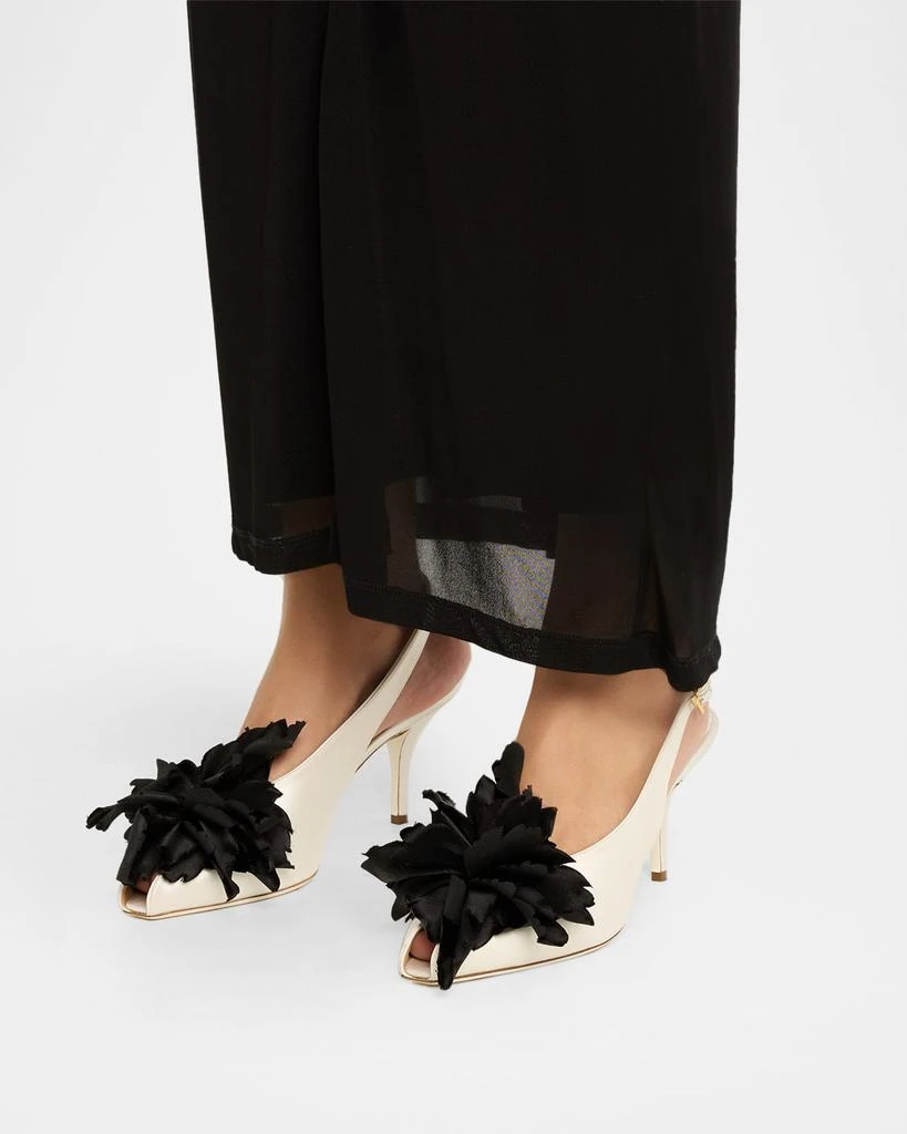 Salvatore Ferragamo 70mm Gema Satin Flower Slingback Pumps 2