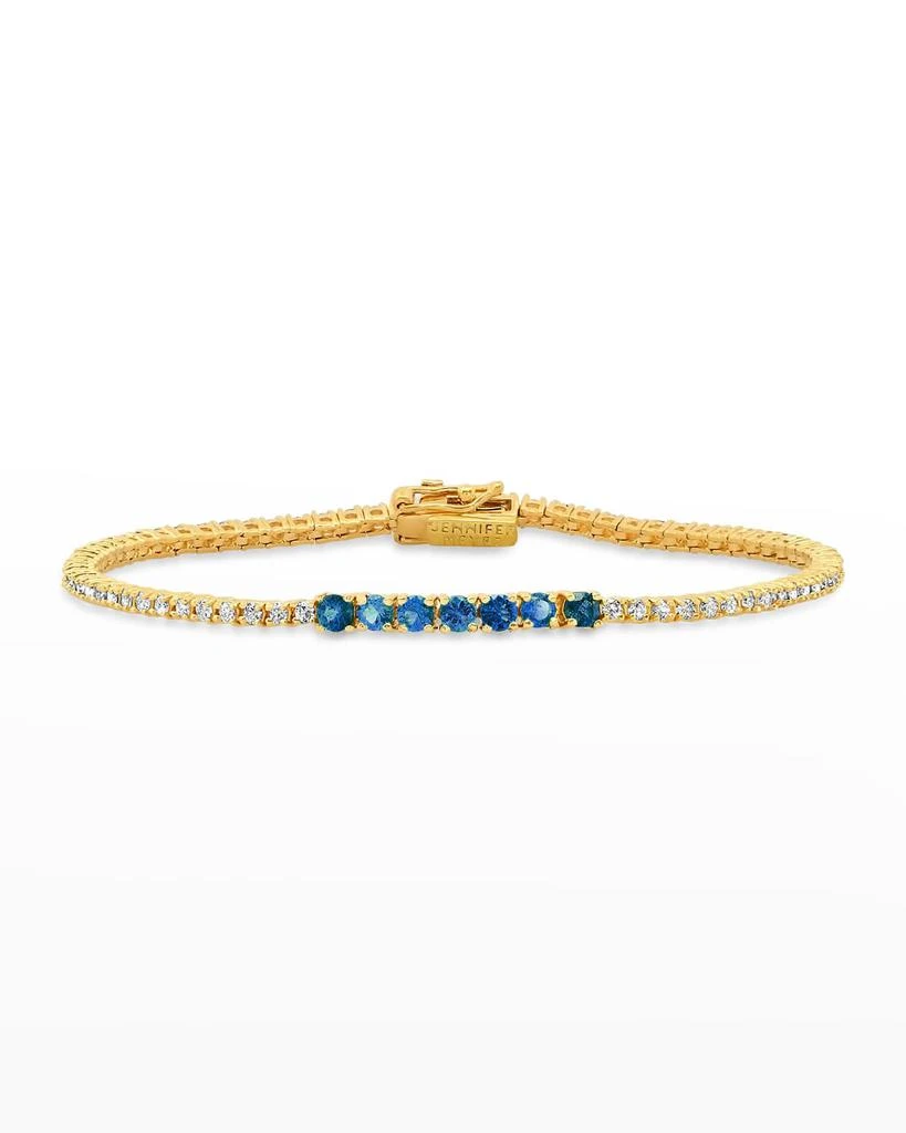 Jennifer Meyer Yellow Gold 4-Prong Diamond and Sapphire Accent Tennis Bracelet 1
