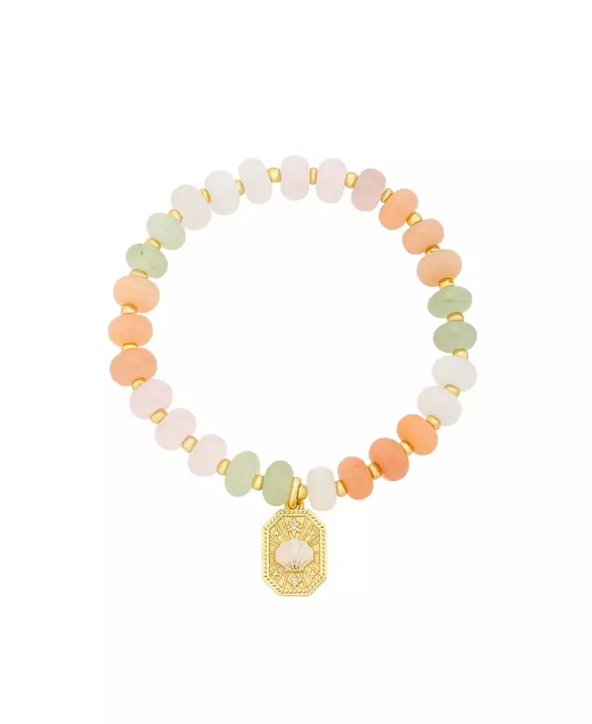 Unwritten Semi Precious Stone Gold-Tone Plated Seashell Charm Stretch Beaded Bracelet