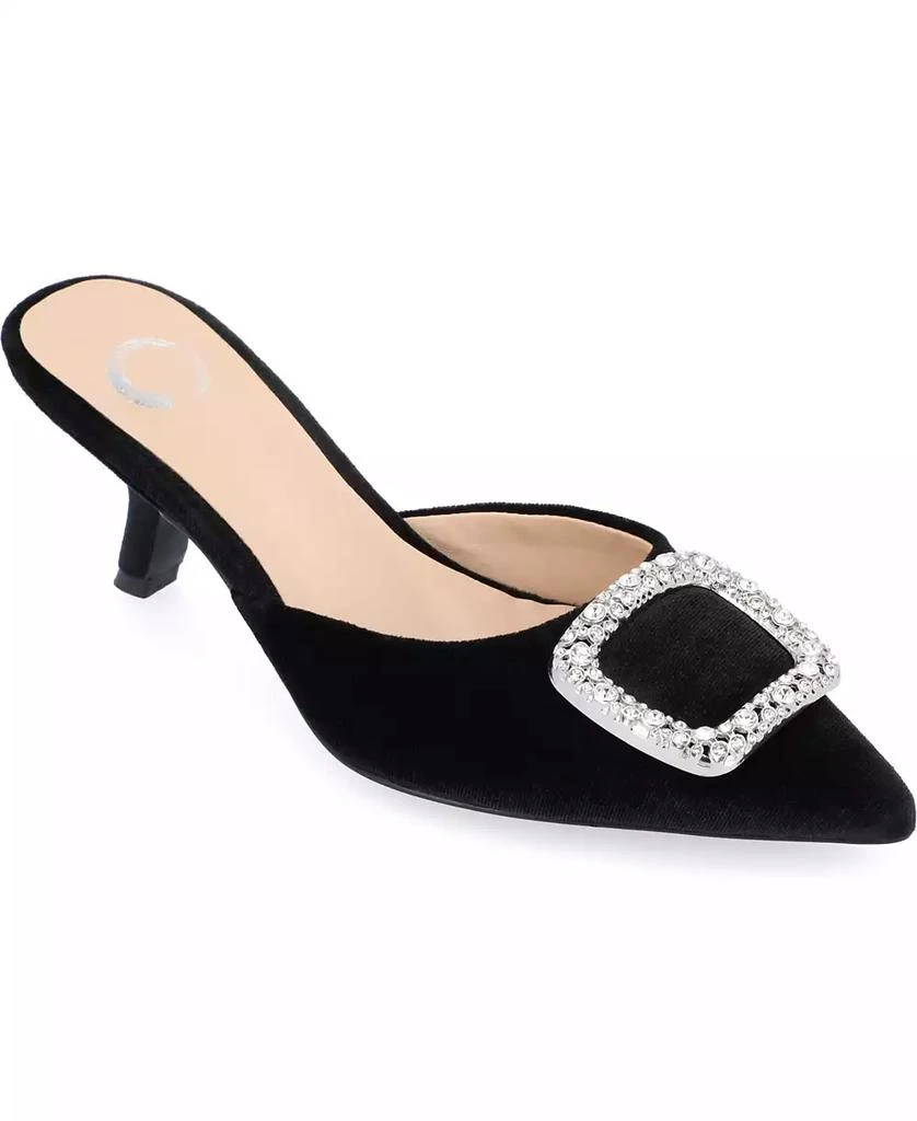 Journee Collection Women's Rishie Ornamented Kitten Heel Velvet Slip On Pumps 1