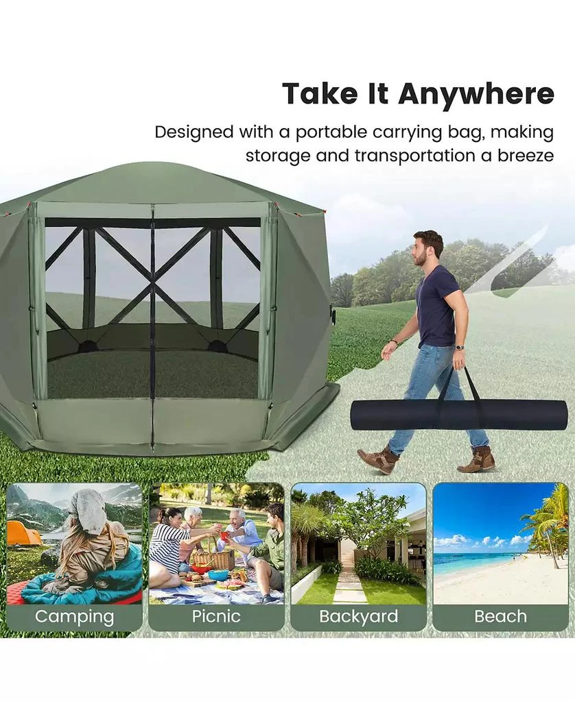 Costway 1.5 X 11.5 FT 6-Sided Pop-up Screen House Tent With 2 Wind Panels for Camping 10