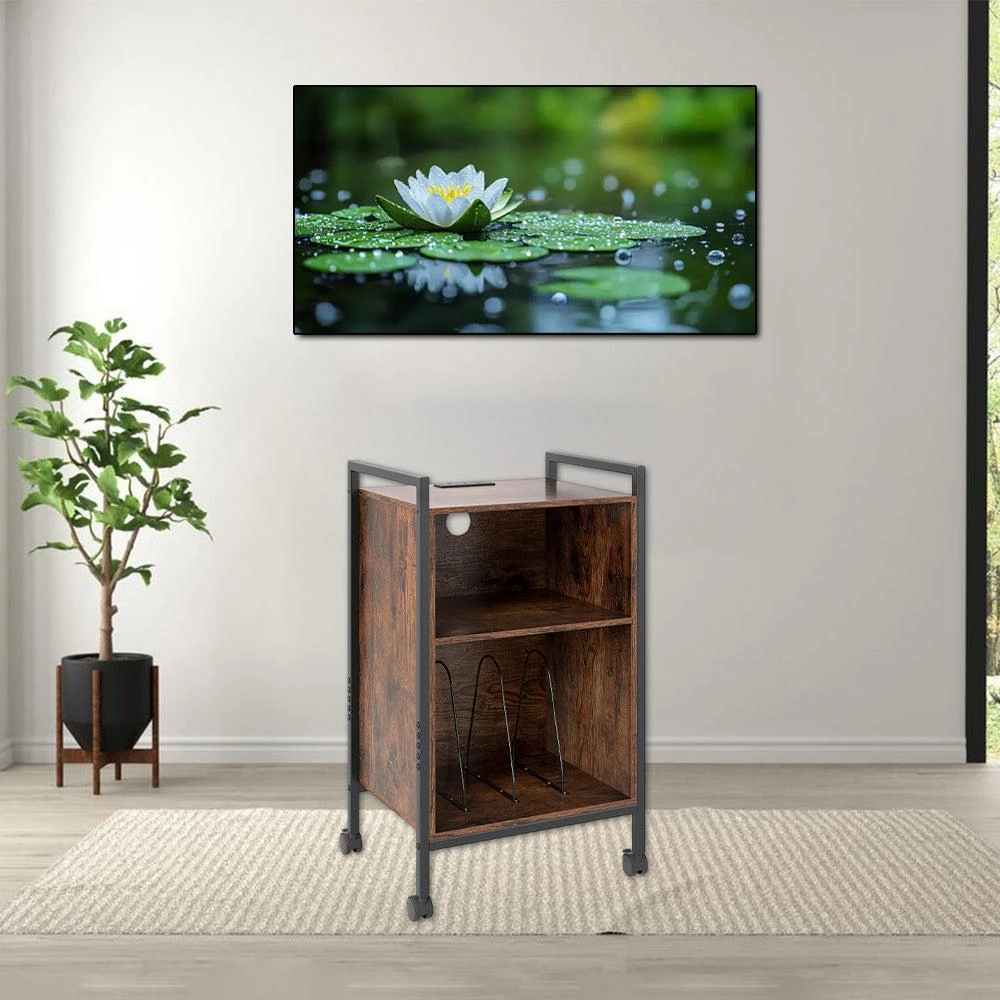 Hivvago Rolling Turntable Stand with Built-in Power Outlet