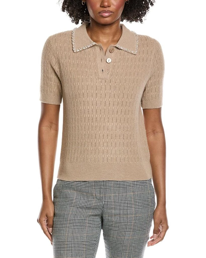 Tahari Collar Rib Cashmere Polo Sweater