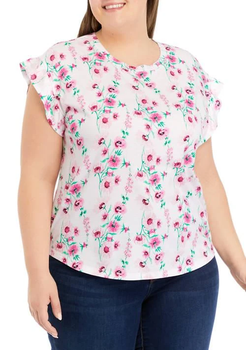 Crown & Ivy™ Ivy Plus Size Printed Ruffle T Shirt 1