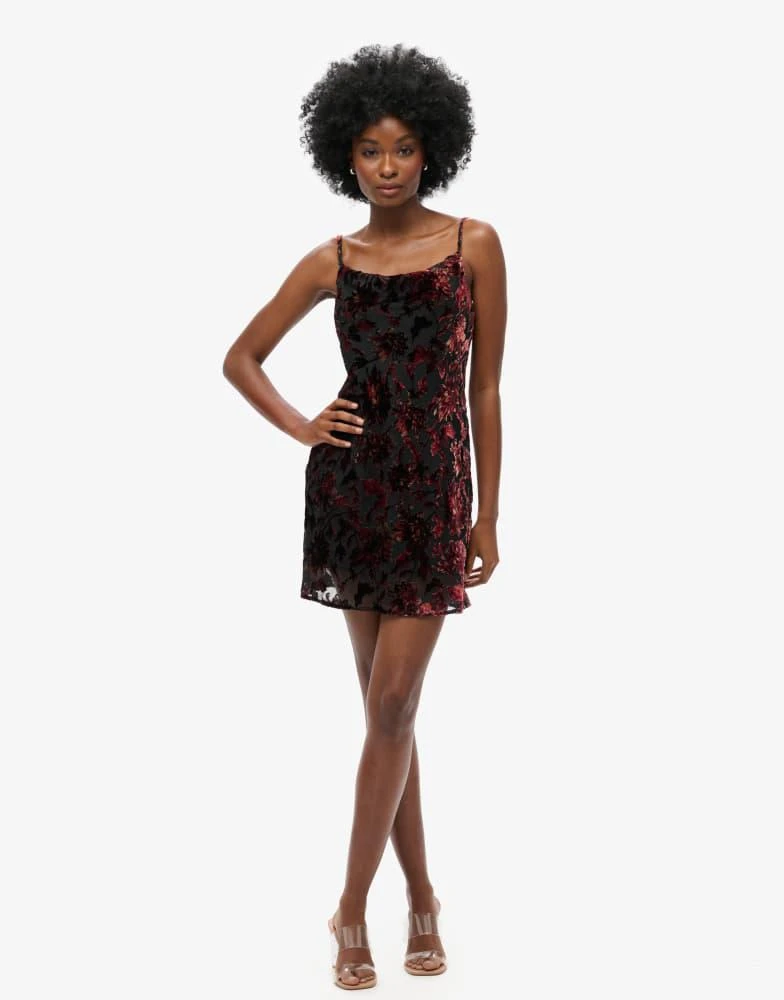 Superdry Superdry Devore cowl neck mini slip dress in merlot red floral 3