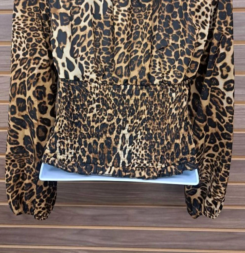 PAPERMOON Papermoon - Women
s Leopard Ruffle Elastic Mid Chiffon Button Blouse 2
