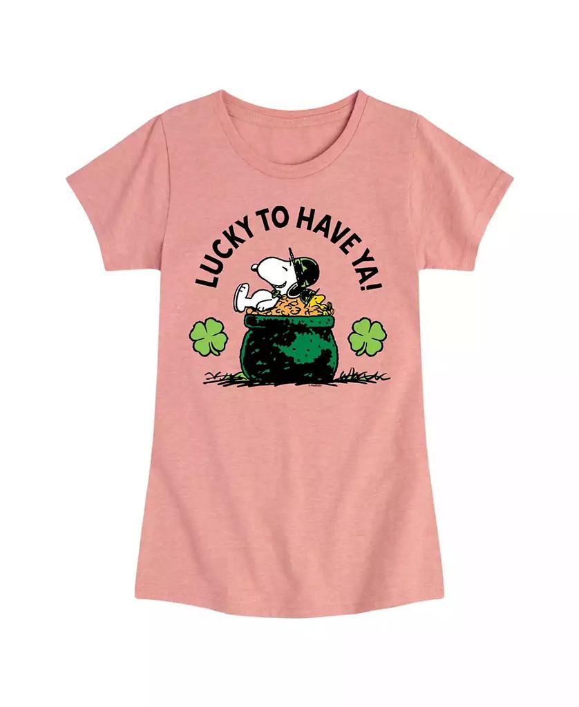 Peanuts Big Girls Snoopy Lucky To Have Ya St Patrick's Day Graphic Short Sleeve T-Shirt