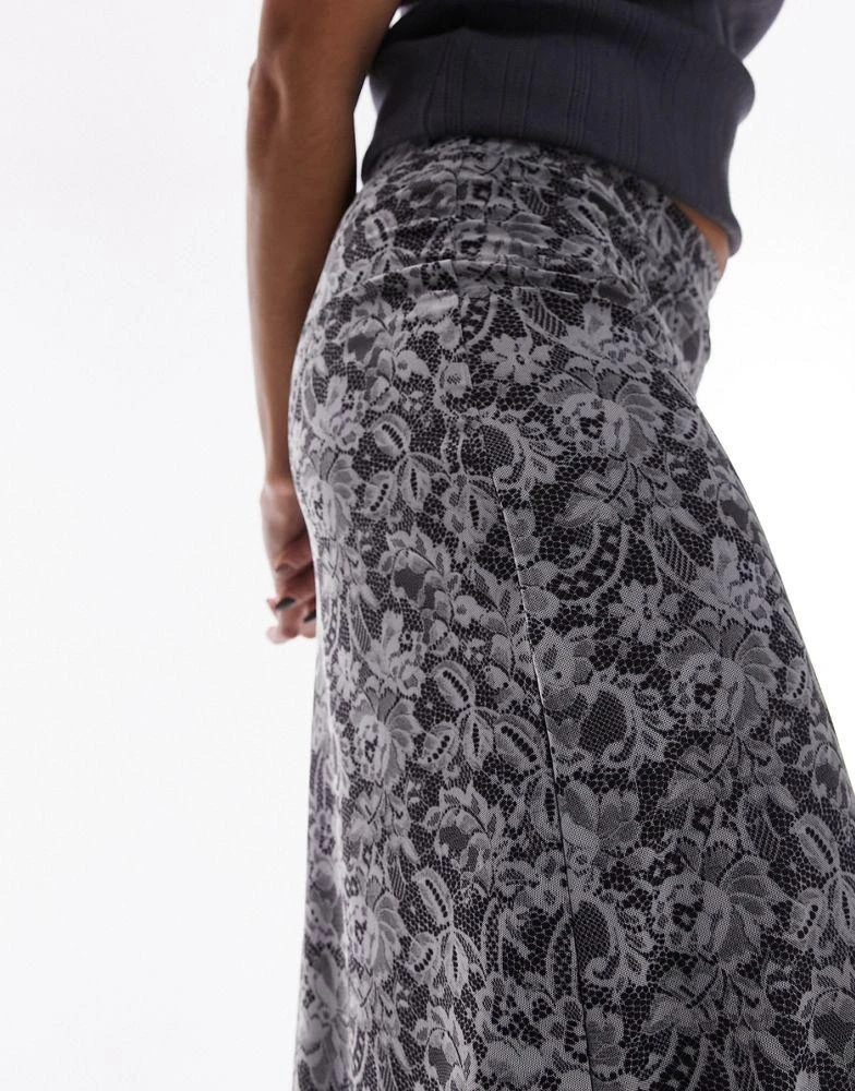 Topshop Topshop mesh lace print jersey maxi skirt in mono 3