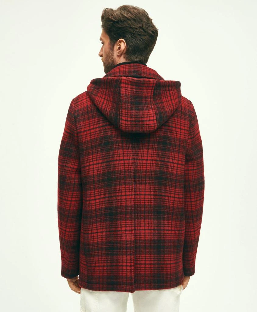 Brooks Brothers Wool Hooded Buffalo Check Pea Coat 3