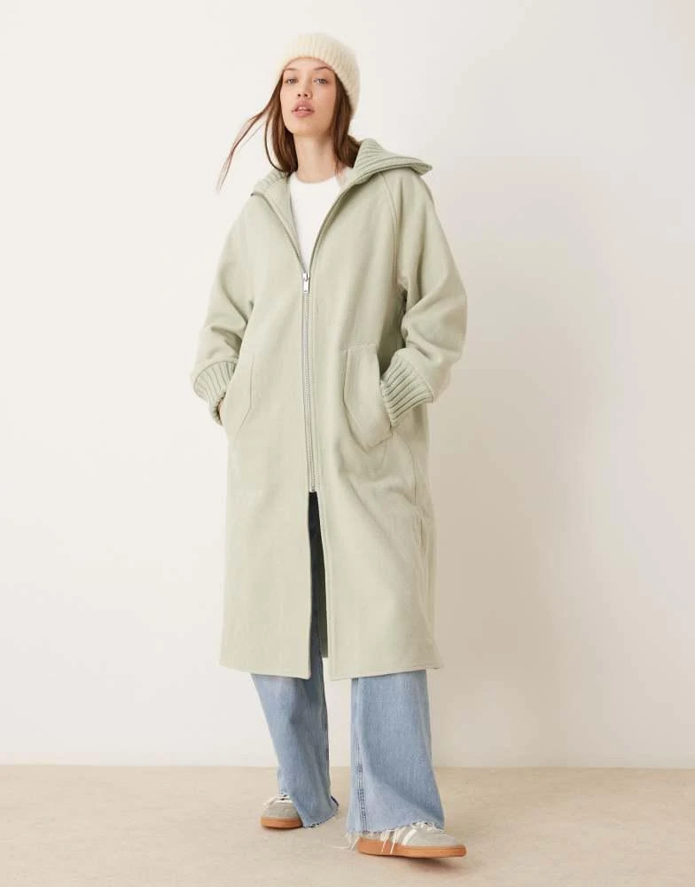 ASOS ASOS DESIGN knit collar longline coat in sage 2