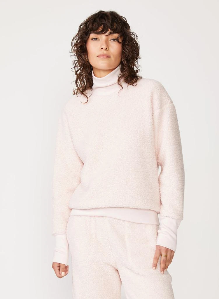 Stateside Double Faced Sherpa Long Sleeve Mock Neck Top in Chalk Pink 2