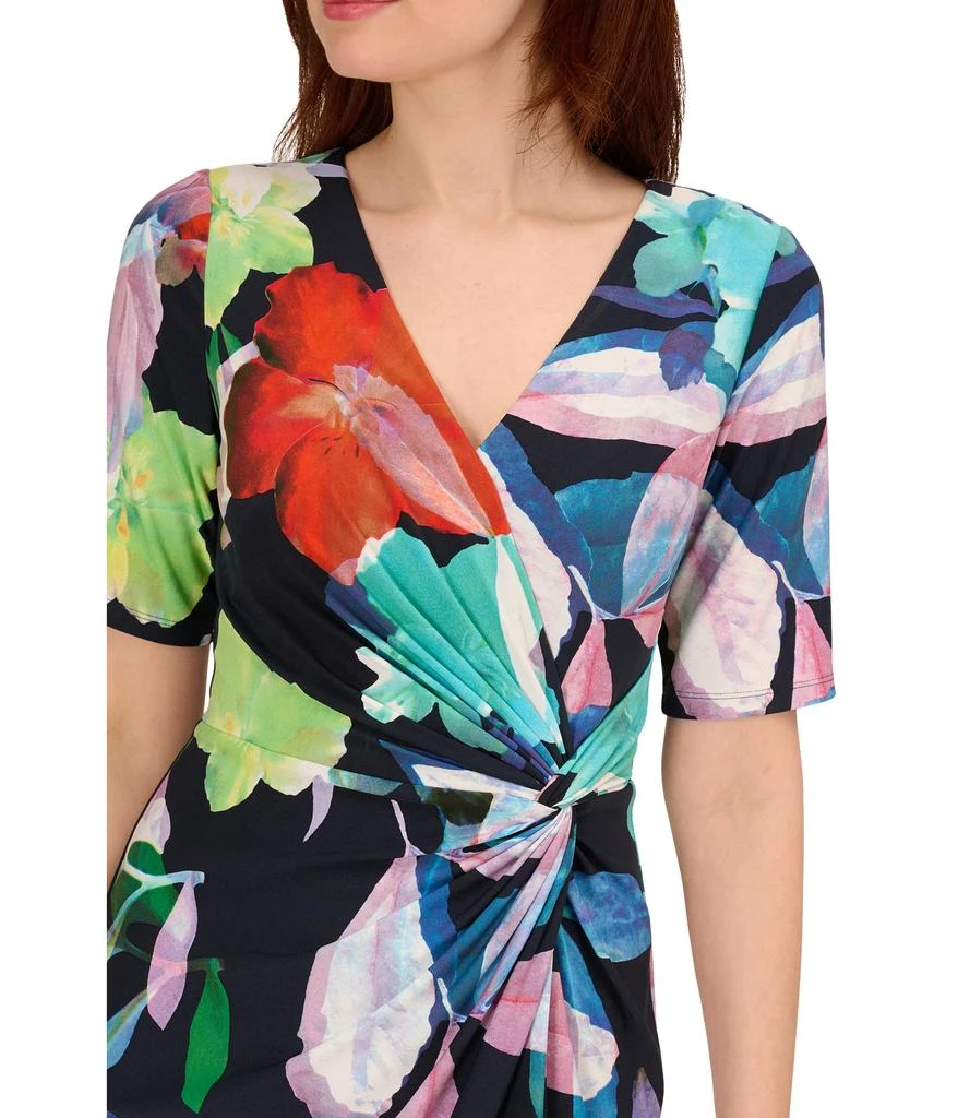 Adrianna Papell Printed Stretch Crepe Chiffon Short Sleeve Side Wrap Dress 3