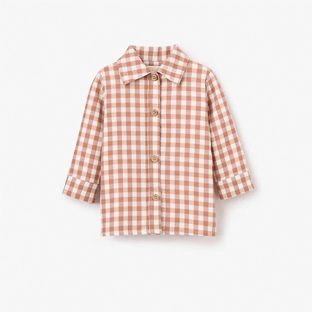 Elegant Baby Unisex Kids Gingham Button Down Shirt In White,rust 1