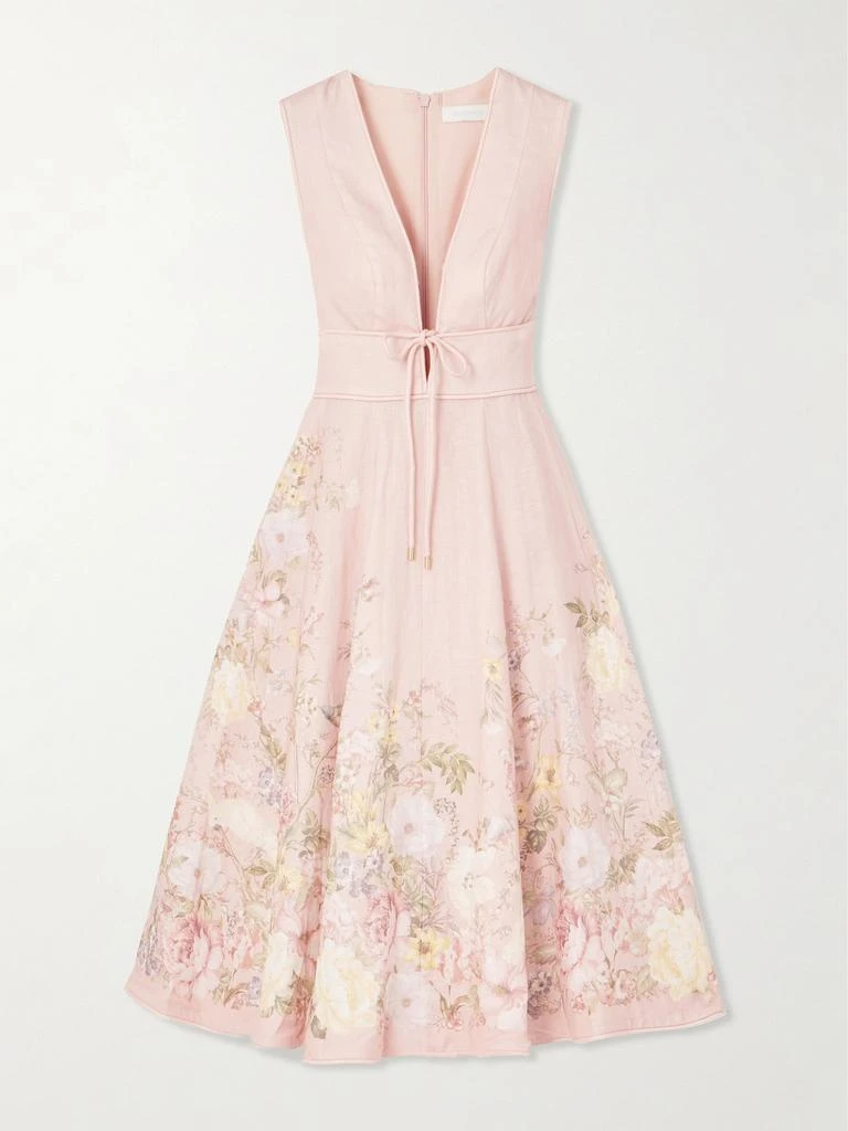 Zimmermann Waverly 褶裥花卉印花亚麻中长连衣裙 1