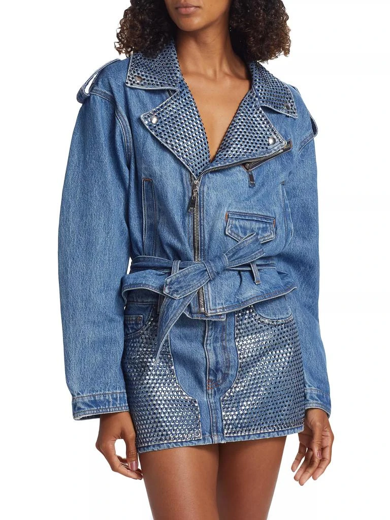 Area Crystal Embellished Denim Moto Jacket 3