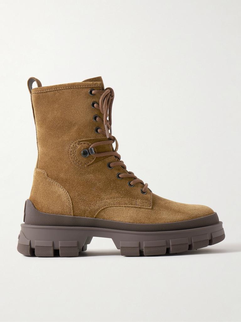 【関税&送料込み】Moncler 'Gaia' Brown Suede Ankle Boots Moncler Moncler - Gaia Pocket-Detailed Suede Ankle Boots