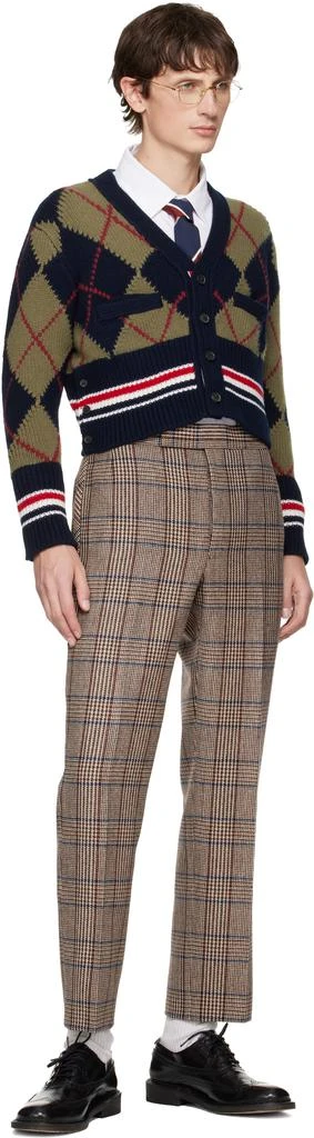 Thom Browne Khaki 
Navy Merino Argyle Intarsia V Neck Cardigan 4