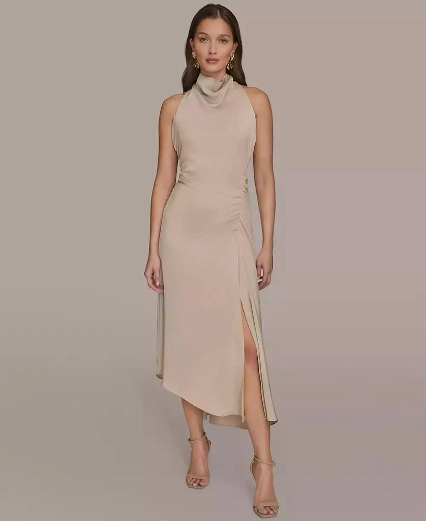 knee length dresses for ladies Cassandra Black High-Neck Long-Sleeve Midi Dress – Club L London main image 1