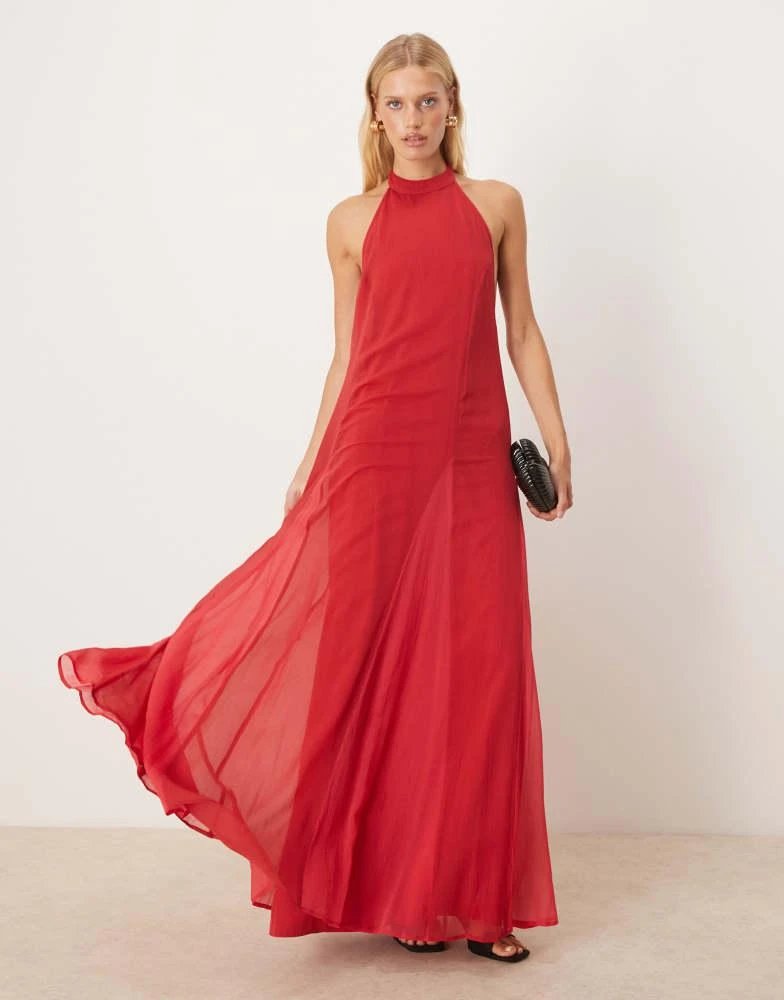 ASOS DESIGN high neck chiffon maxi dress with contrast godet skirt in red –  On Sale Now with Up to 11% Off