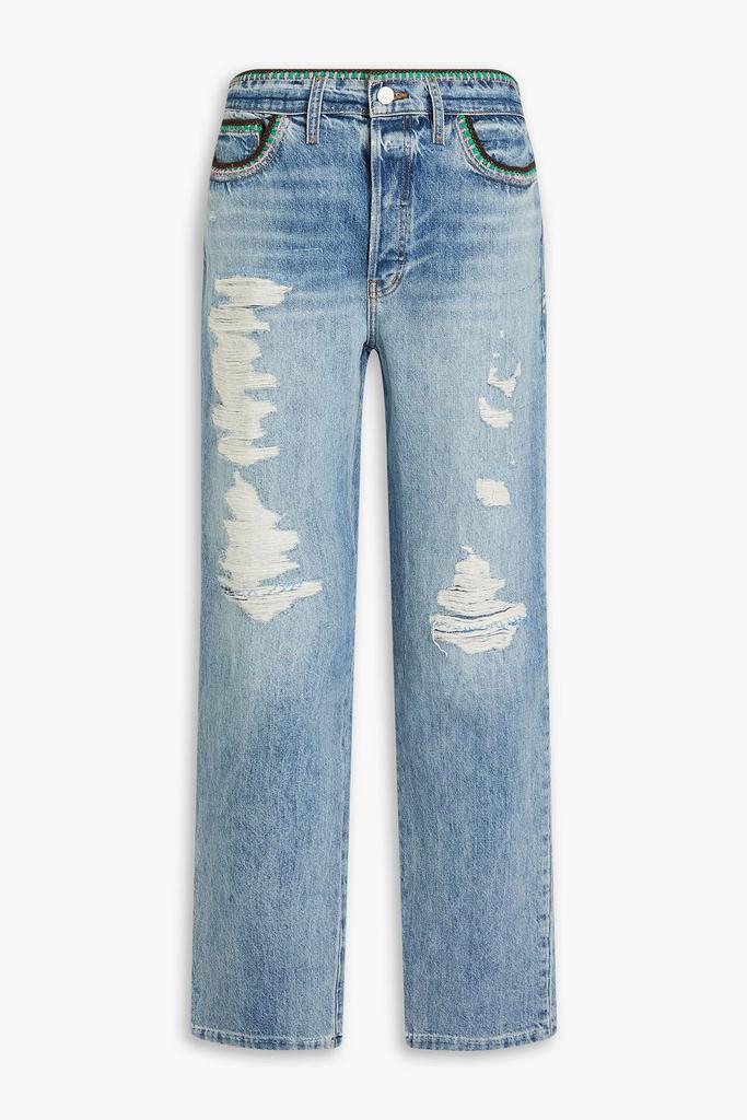 FRAME + Julia Sarr-Jamois crochet-trimmed distressed high-rise boyfriend jeans