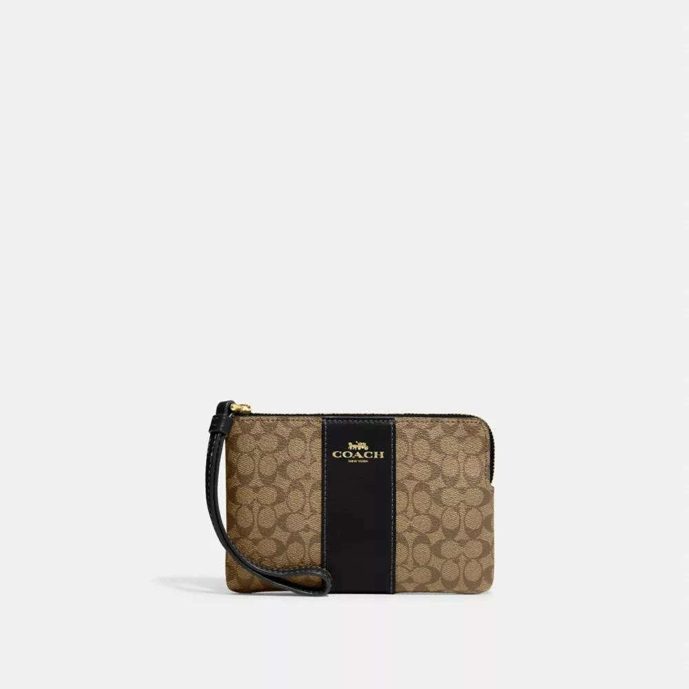 Coach Corner Zip Wristlet In Signature Canvas 1