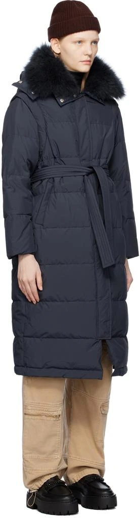 Yves Salomon Navy Belted Down Coat 2