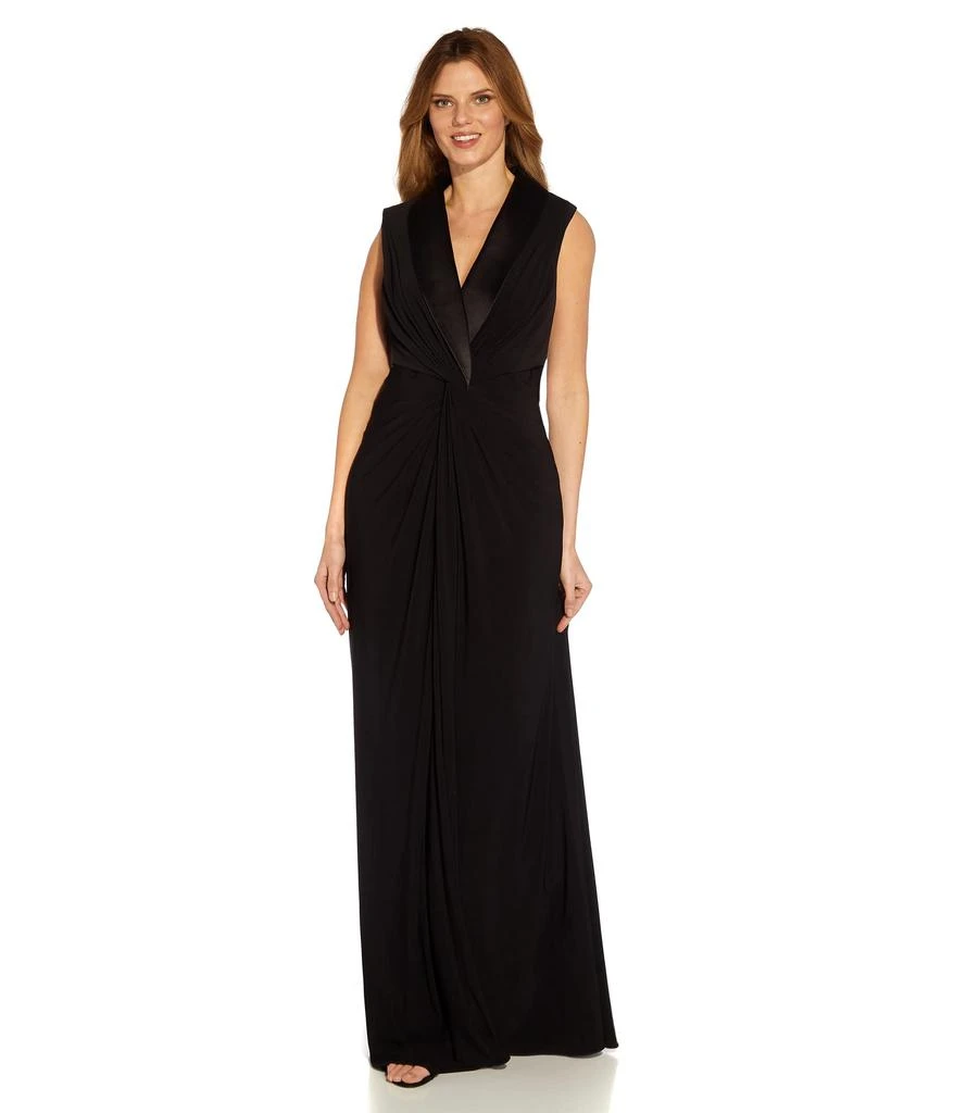 Adrianna Papell Sleeveless Twist Front Stretch Jersey Tuxedo Gown 1