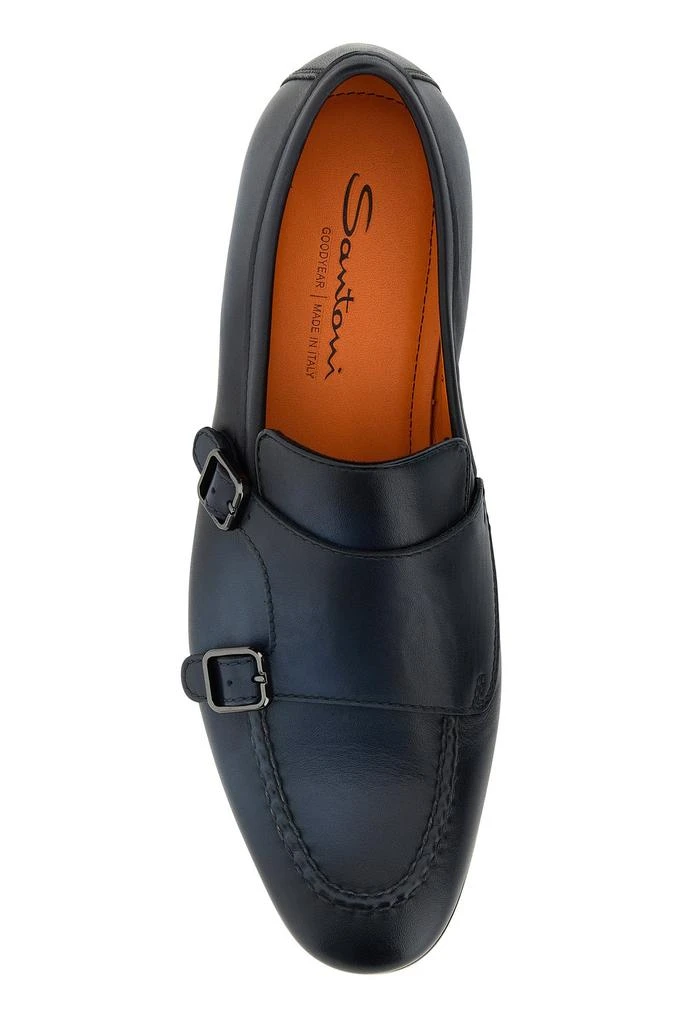 Santoni Midnight blue leather Dong monk strap shoes 4