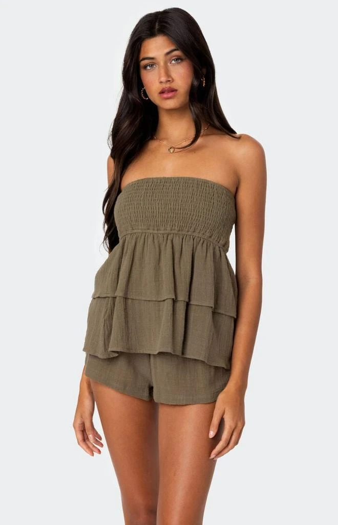 Edikted Harleigh Ruffled Linen Look Tube Top 1