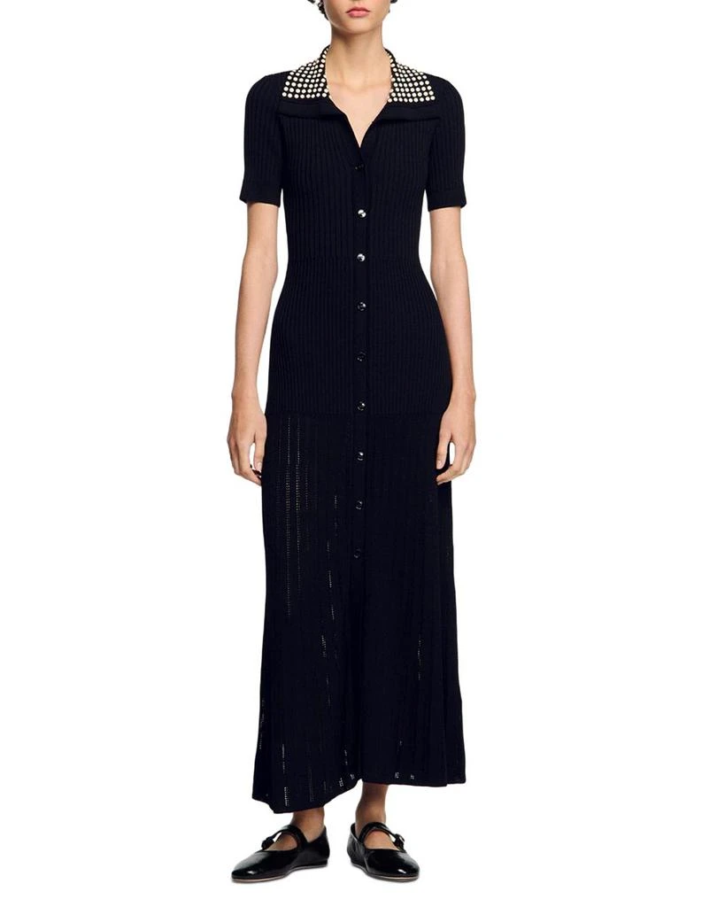 Sandro Knit Maxi Dress with Studs 1